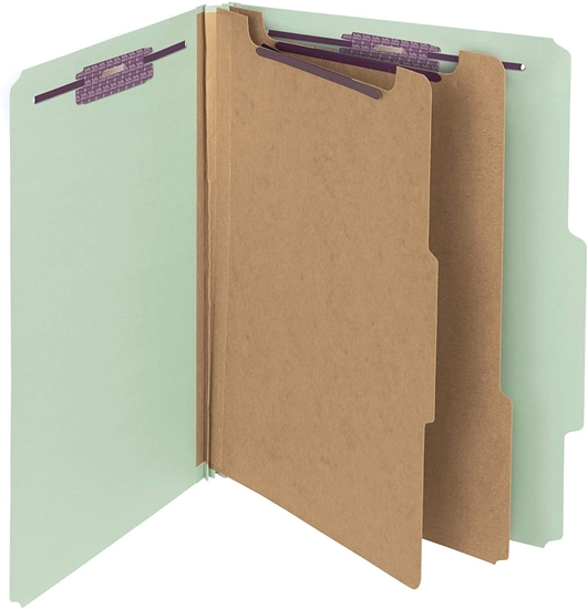 Pressboard Classification Folder, 2" Exp., 2 Dividers, Legal, Gray/Green, 10/Box