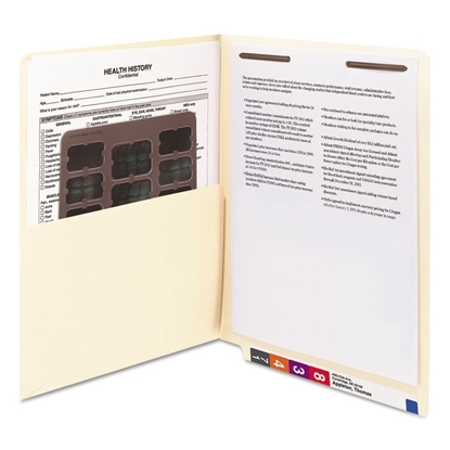 Reinforced End Tab Pocket Folder, Fastener, Straight Cut, Letter, Manila, 50/Box