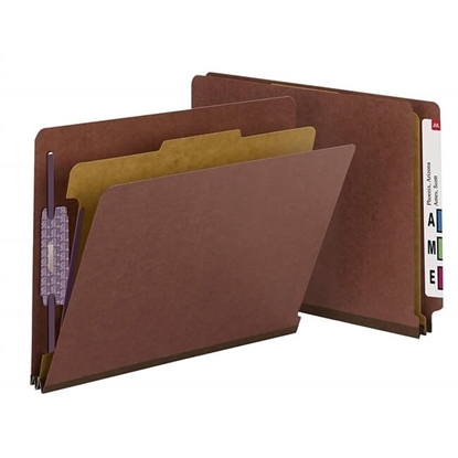 Pressboard End Tab Classification Folder, Letter, Four-Section, Red, 10/Box