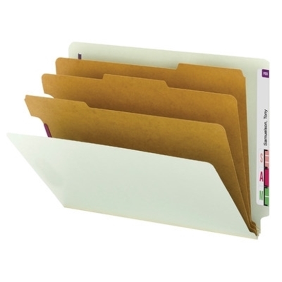 Pressboard End Tab Classification Folder, Letter, 8-Section, Gray/Green, 10/Box