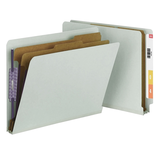 Pressboard End Tab Classification Folder, Letter, 6-Section, Gray/Green, 10/Box