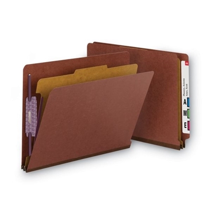 Pressboard End Tab Classification Folder, Legal, Four-Section, Red, 10/Box